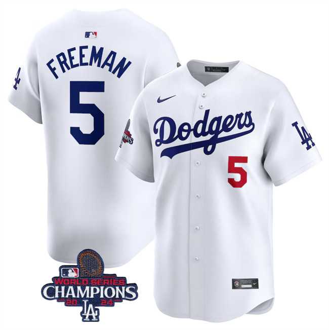 Men%27s Los Angeles Dodgers #5 Freddie Freeman White 2024 World Series Champions Home Limited Stitched Baseball Jersey
